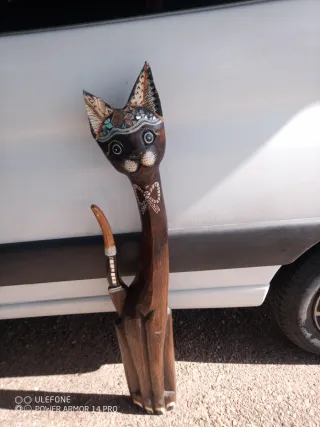 Figura Gato Madera Maciza 1 Metro