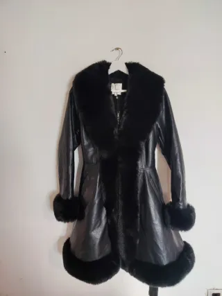 Abrigo de piel sintética negro, estilo Penny Lane.