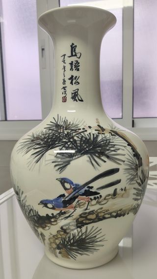 Jarrón porcelana chino aves y pino años 30