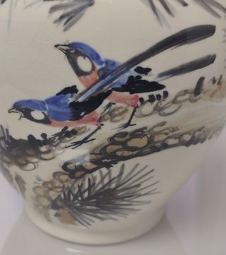 Jarrón porcelana chino aves y pino años 30