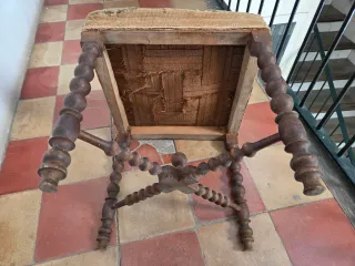 2 Banquillos Antiguos Madera Tapizado