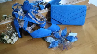 Conjunto Zapatos Tacón y Bolso Azul