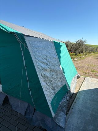 Tienda de campaña verde con ventana