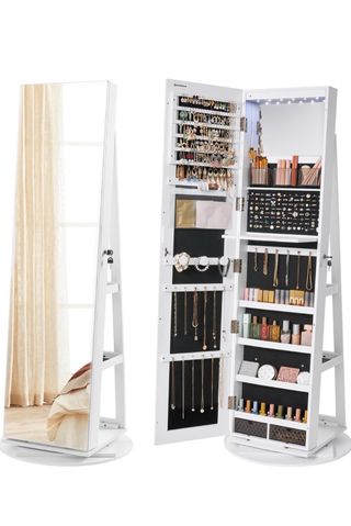 Mueble joyero con espejo, luz  led y giro 360°