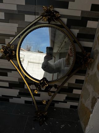 Espejo antiguo bronce y cristal