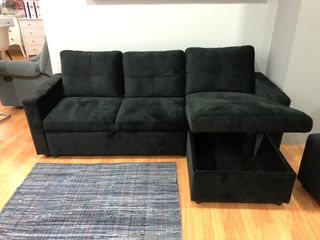 Sofá Cama Chaise Longue Reversible Negro