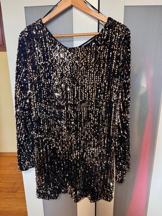 Vestido lentejuelas negro y dorado