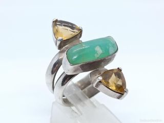 Anillo Plata Grande Piedras Verdes y Amarillas