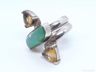 Anillo Plata Grande Piedras Verdes y Amarillas