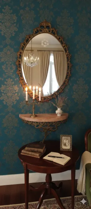 Specchiera e consolle oro e ottanio