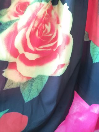 Vestido largo flores negro rosa rojo