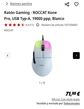 Ratón Gaming Roccat Kone Pro 19K DPI Blanco