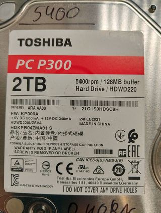 Disco duro Toshiba P300 2TB SATA 5400rpm 128MB
