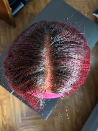 Peluca larga pelo humano hecha a mano de 30" roja