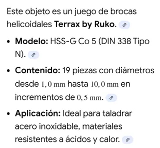 Juego Brocas HSS-G Co 5 (1-10mm)