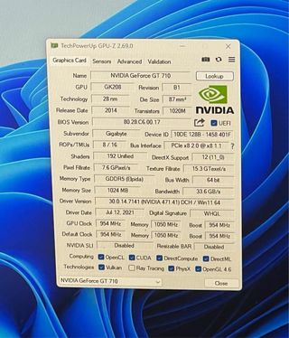 Gráfica Gigabyte GT 710 1GB Gigabyte