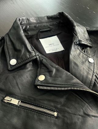 Chaqueta Biker Piel Cuero Mango Talla S Atemporal