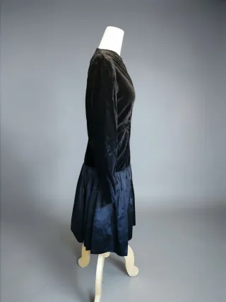 Vestido vintage negro terciopelo y seda satinada