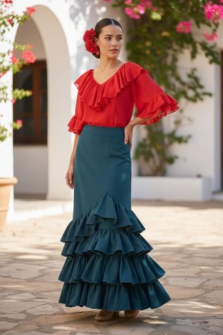 Falda larga flamenca petróleo