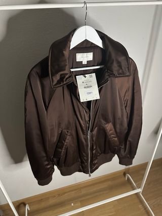 Cazadora Bomber Zara Man Origins Marrón Talla M