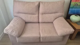 Sofá de 2 plazas tela beige/marrón