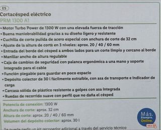 Cortacésped Eléctrico Parkside 1300W