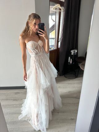 Vestido de Novia Romántico Beige/Blanco