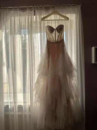 Vestido de Novia Romántico Beige/Blanco