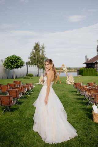 Vestido de Novia Romántico Beige/Blanco