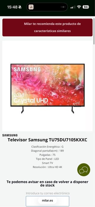 Televisor Samsung Crystal HD 75 pulgadas