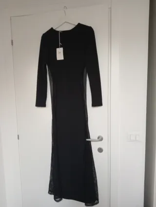 Vestito donna lungo nero con pizzo sui lati