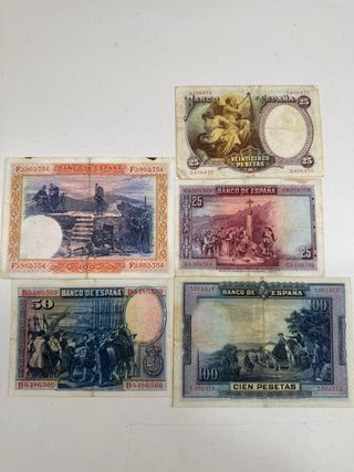 Billetes Pesetas España 1925, 1928, 1931