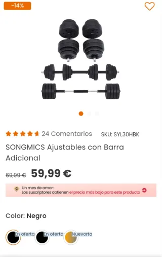 Mancuernas, Barra Corta Ajustable 30kg SYL30HBK