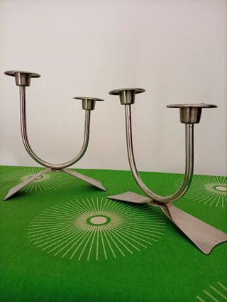 Pareja de candeleros modernos acero inoxidable