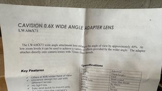 Lente Gran Angular Cavision LWA06x72