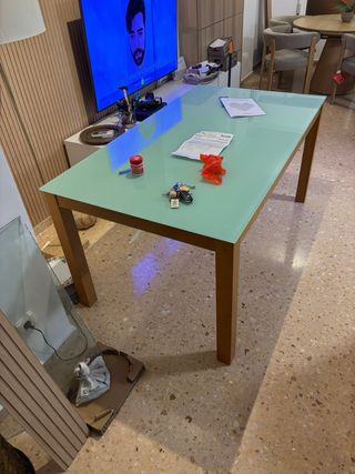 Mesa comedor extensible madera y cristal