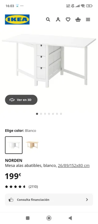 Mesa NORDEN extensible blanca