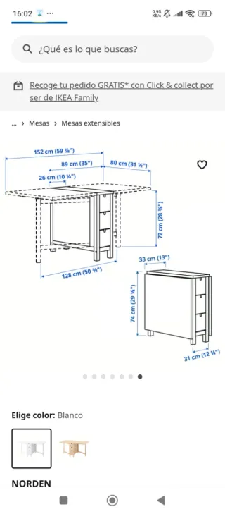 Mesa NORDEN extensible blanca
