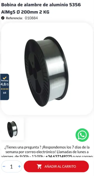 Hilo soldar aluminio VOGELMANN ER5356 1.0mm