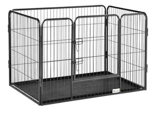 Parque para mascotas rectangular negro de acero.