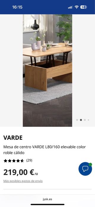 Mesa centro elevable y extensible madera