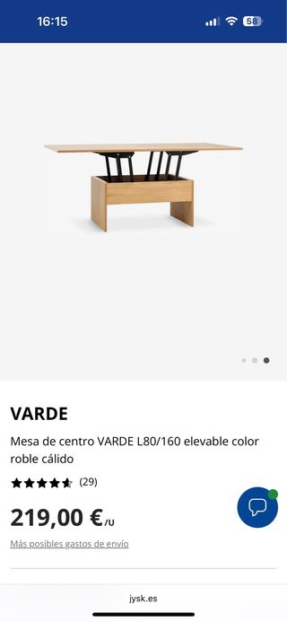 Mesa centro elevable y extensible madera