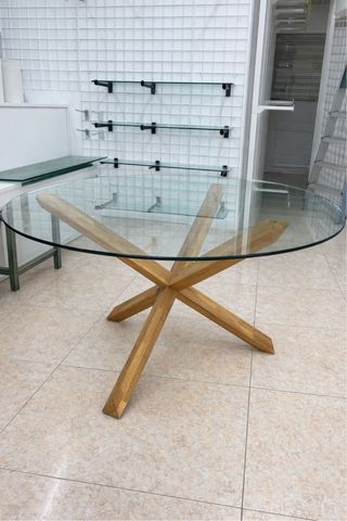 Mesa Comedor Cristal Templado y Madera
