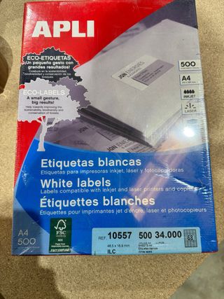 500 hojas etiquetas A4 APLI