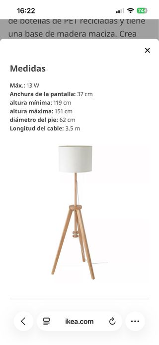 Lámpara de pie trípode Ikea madera