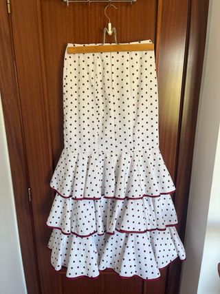 Traje Flamenca Blanco (Falda) Lunares Granate
