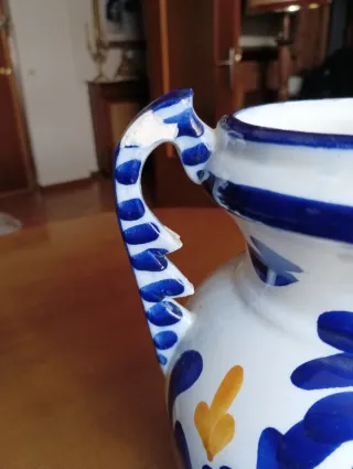 Jarrón Cerámica Decorativo Azul y Blanco