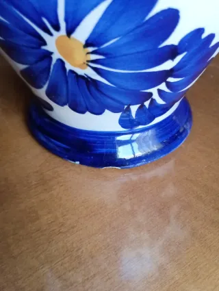 Jarrón Cerámica Decorativo Azul y Blanco