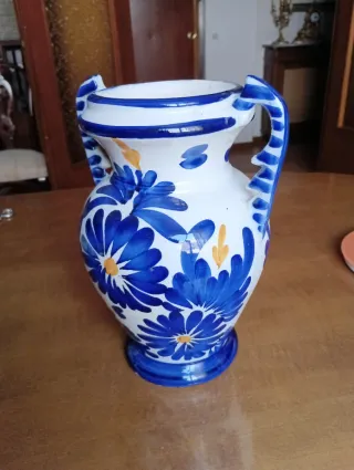 Jarrón Cerámica Decorativo Azul y Blanco