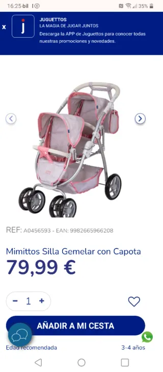 Carrito doble de muñecas rosa